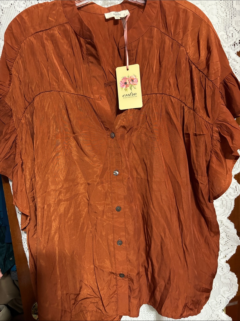 entro Rust Button-Down Short Sleeve Shirt